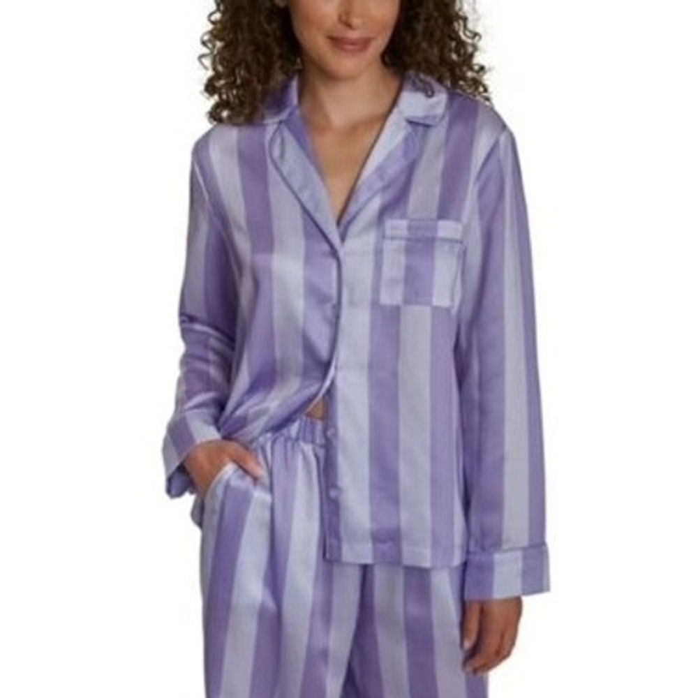 Loft Satin Notch Collar Pajama Set XXL Purple Striped Sleepwear Loungewear